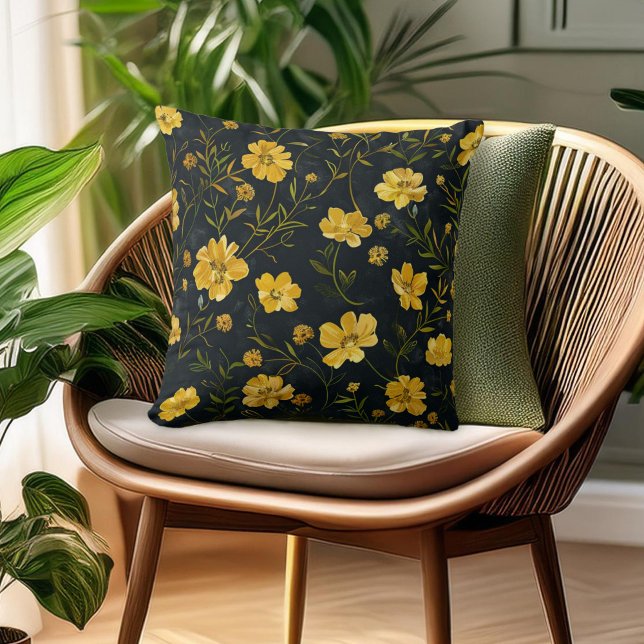 Elegant Yellow Buttercup Flowers Cushion (Creator Uploaded)