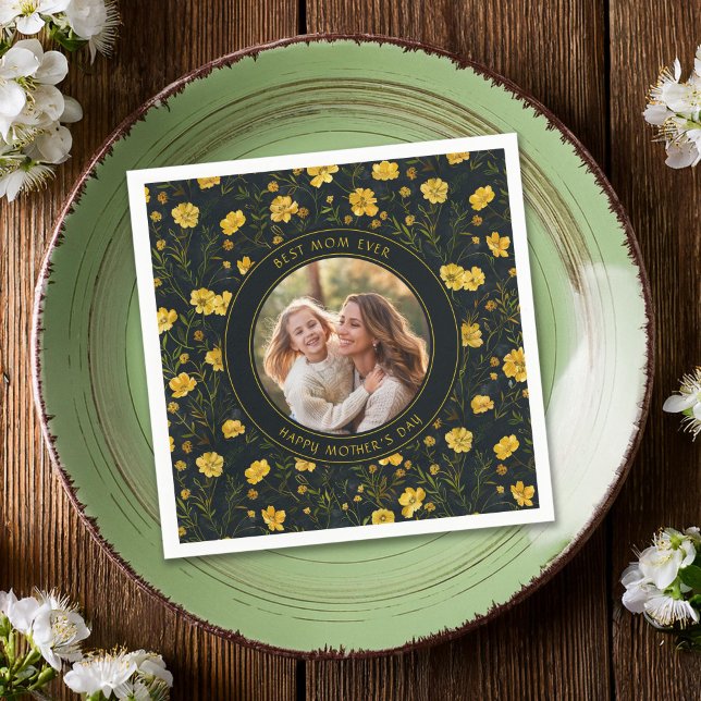 Elegant Yellow Buttercup Flowers Mother's Day Napkin (Creator Uploaded)