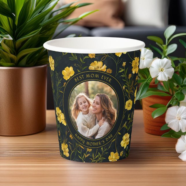 Elegant Yellow Buttercup Flowers Mother's Day Paper Cups (Creator Uploaded)