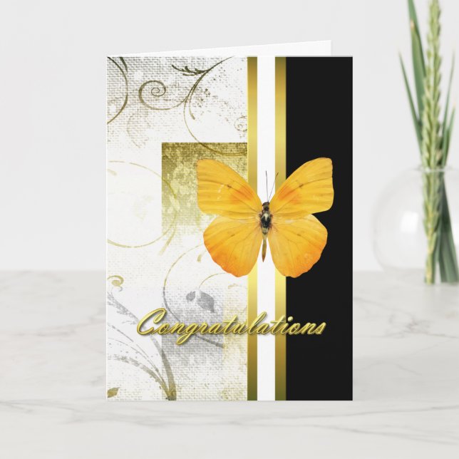 Elegant Yellow Butterfly Graduation Card (Front)