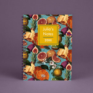 Elegant yellow citrus oranges fruits mint pattern notebook