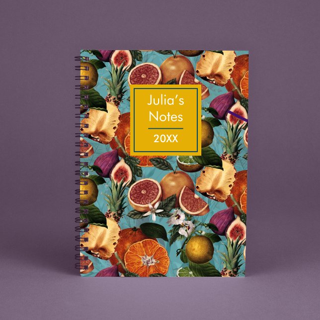 Elegant yellow citrus oranges fruits mint pattern notebook (Creator Uploaded)