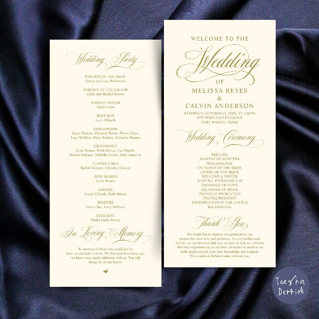 Elegant Yellow Cream Gold Script Wedding Ceremony Program (Elegant Classic Yellow Gold Script Wedding Ceremony Program Card)