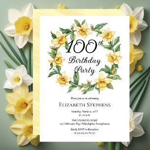 Elegant Yellow Daffodils Floral 100th Birthday Invitation