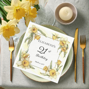Elegant Yellow Daffodils Floral 21st Birthday Napkin