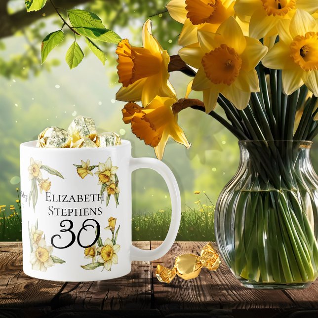 Elegant Yellow Daffodils Floral 30th Birthday Coffee Mug (Elegant Yellow Daffodils Floral "30" 30th Birthday Keepsake Coffee Mug)
