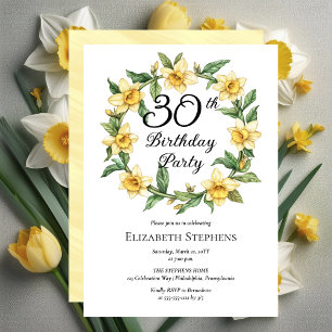 Elegant Yellow Daffodils Floral 30th Birthday Invitation