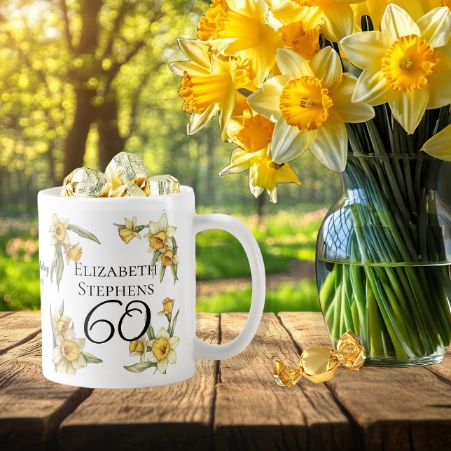 Elegant Yellow Daffodils Floral 60th Birthday Coffee Mug (Elegant Yellow Daffodils Floral "60" 60th Birthday Keepsake Coffee Mug)