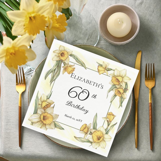 Elegant Yellow Daffodils Floral 60th Birthday Napkin (Elegant Yellow Daffodils Floral 60th Birthday Party Napkins)