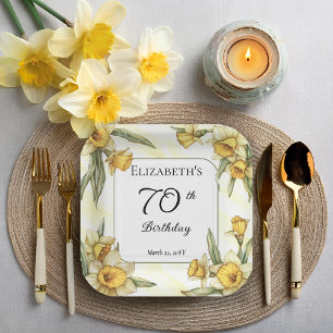 Elegant Yellow Daffodils Floral 70th Birthday Paper Plate