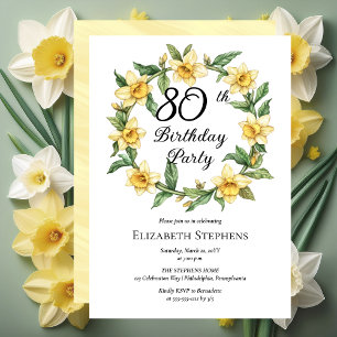 Elegant Yellow Daffodils Floral 80th Birthday Invitation