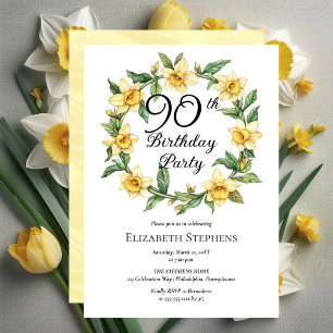 Elegant Yellow Daffodils Floral 90th Birthday Invitation