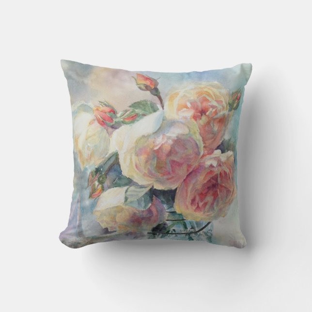 Elegant Yellow English Roses Cushion (Front)