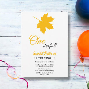Elegant Yellow Fall Leaves Rustic 1st Birthday Invitation