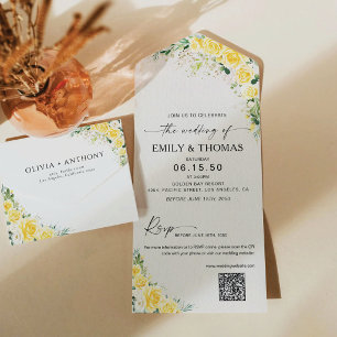 Elegant Yellow Floral All in One Wedding Invite