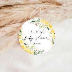 Elegant Yellow Floral Baby Shower Favour Tags
