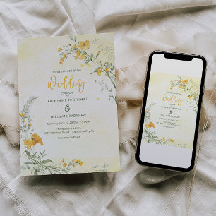 Elegant Yellow Floral Boho Wedding Invitation