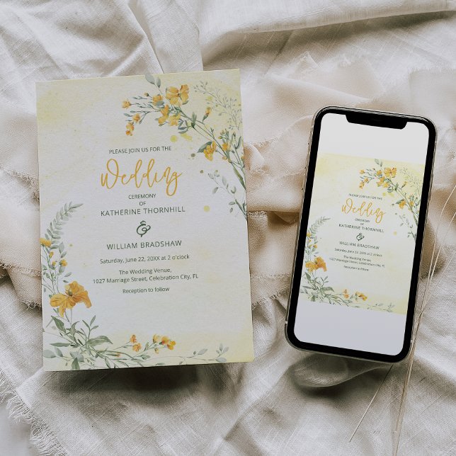 Elegant Yellow Floral Boho Wedding Invitation (Creator Uploaded)