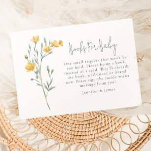 Elegant Yellow Floral Books For Baby Shower Enclosure Card