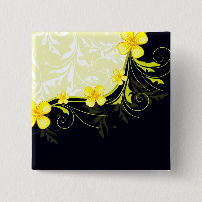 Elegant Yellow Floral Damask 15 Cm Square Badge (Front)