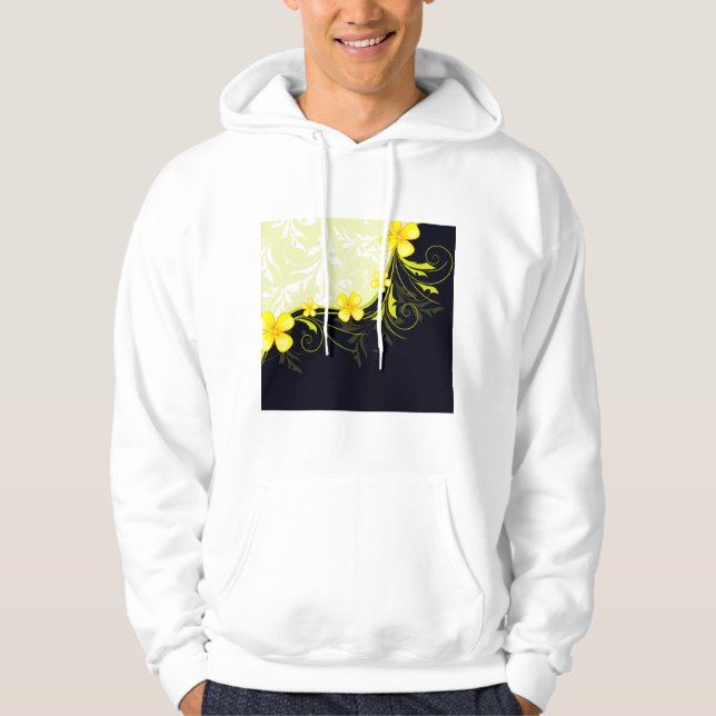 Elegant Yellow Floral Damask Hoodie (Front)