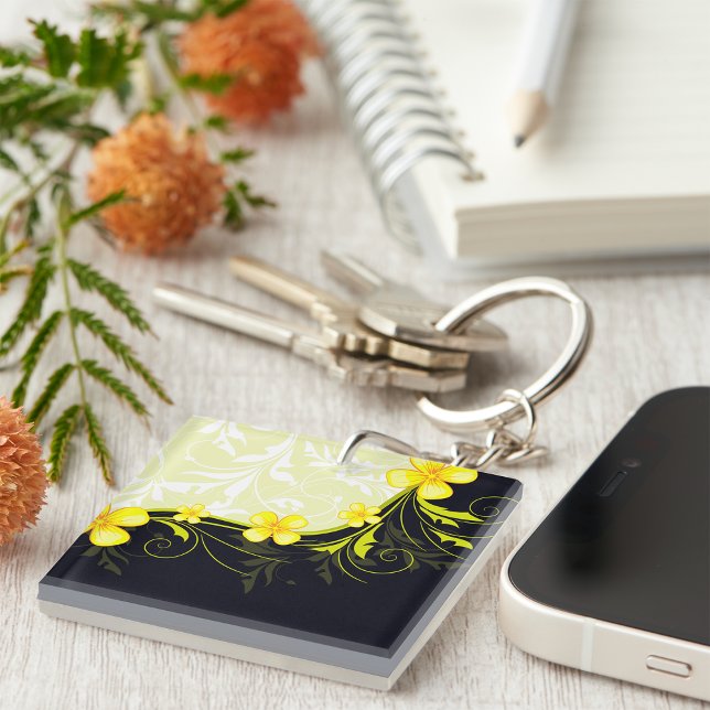 Elegant Yellow Floral Damask Key Ring (Creator Uploaded)