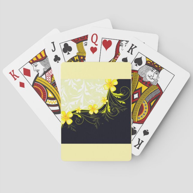 Elegant Yellow Floral Damask Playing Cards (Back)