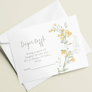 Elegant Yellow Floral Diaper Raffle Baby Shower Enclosure Card