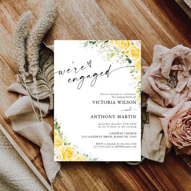 Elegant Yellow Floral Engagement Party Foam Board  Invitation (Creator Uploaded)