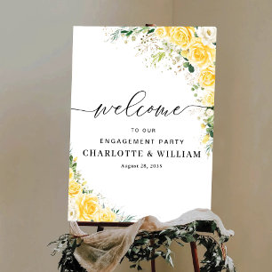 Elegant Yellow Floral Engagement Party Poster