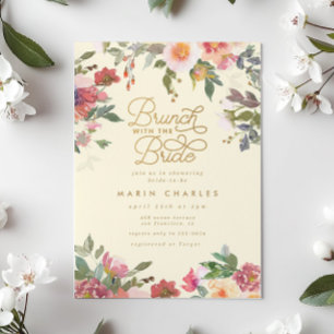 Elegant Yellow Floral Gold Bridal Shower Brunch Invitation