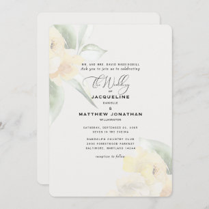 Elegant Yellow Floral Greenery Cream Wedding Invitation