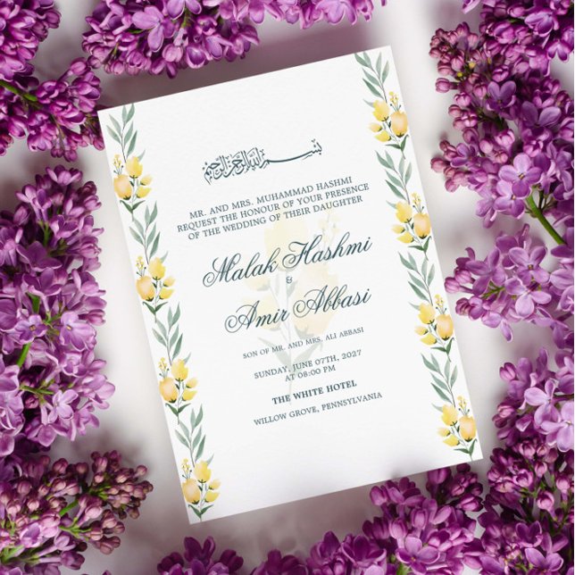 Elegant Yellow Floral Greenery Muslim Wedding Invitation (Creator Uploaded)