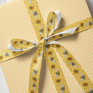 Elegant Yellow Floral Honey Bees & Flowers Grosgrain Ribbon