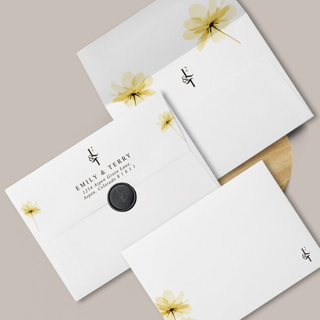 Elegant Yellow Floral & Monogram Minimal Wedding Envelope (Creator Uploaded)