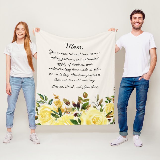 Elegant Yellow Floral Mother Mum We Love You Fleece Blanket (In Situ)