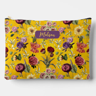 Elegant yellow Floral pattern monogram Accessory Pouch