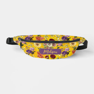Elegant yellow Floral pattern monogram Printed Bum Bags