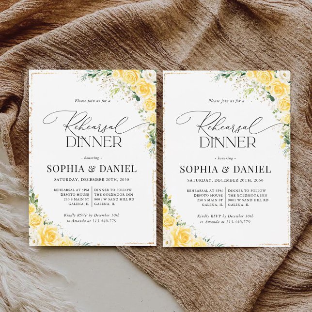 Elegant Yellow Floral Rehearsal Dinner Invitation (Creator Uploaded)