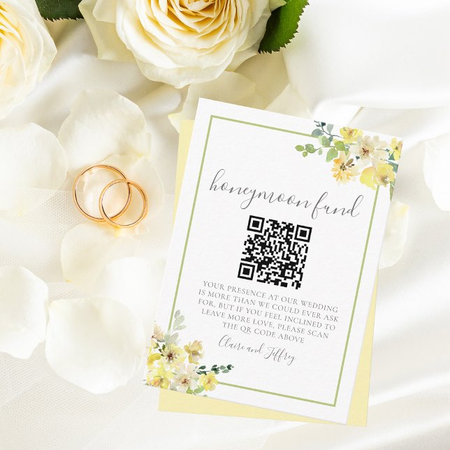 Elegant Yellow Floral Sage Green Honeymoon Fund Enclosure Card (Creator Uploaded)