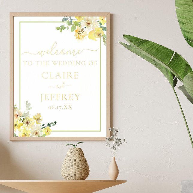 Elegant Yellow Floral Sage Green Wedding Gold Foil Prints (Creator Uploaded)