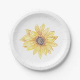 Elegant Yellow Floral Sunflower Baby Shower Paper Plate