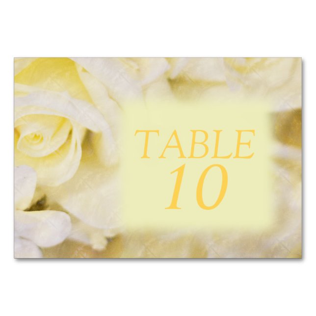Elegant Yellow Floral Table Number Card (Front)