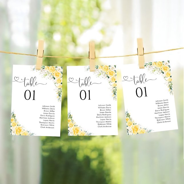 Elegant Yellow Floral Table Number Seating Chart (Creator Uploaded)