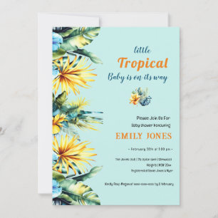 Elegant yellow floral tropical green baby shower invitation