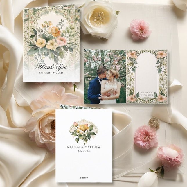 Elegant Yellow Floral Victorian Wedding Stationary Announcement (Creator Uploaded)