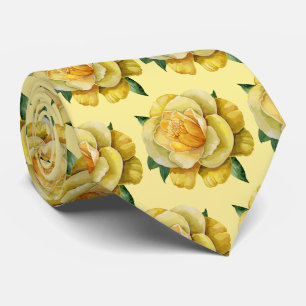 Elegant Yellow Floral Watercolor Roses Tie