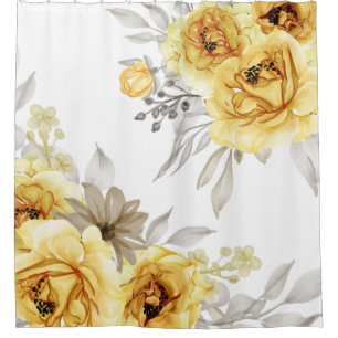 Elegant Yellow Floral Watercolor Shower Curtain