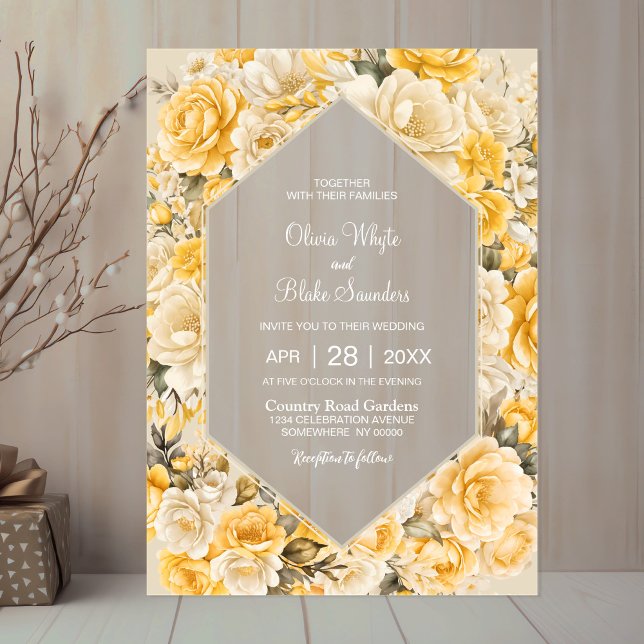 Elegant Yellow Floral Wedding Acrylic Invitations (Creator Uploaded)