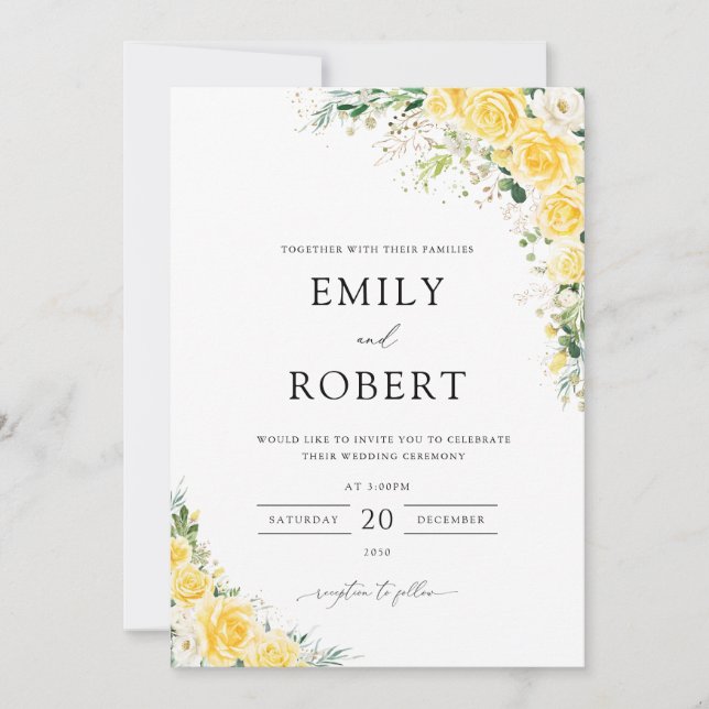 Elegant Yellow Floral Wedding Invitation (Front)
